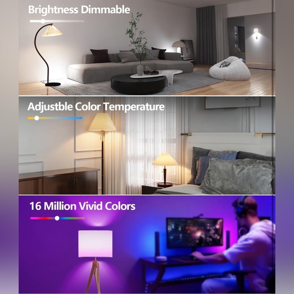 Smart Light Bulbs, 9W A19 E26 800LM WiFi Bluetooth LED - Picture 3 of 6